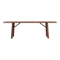 Brown wooden dining table with a sleek, minimalist design and clean lines, perfect for modern home decor.
