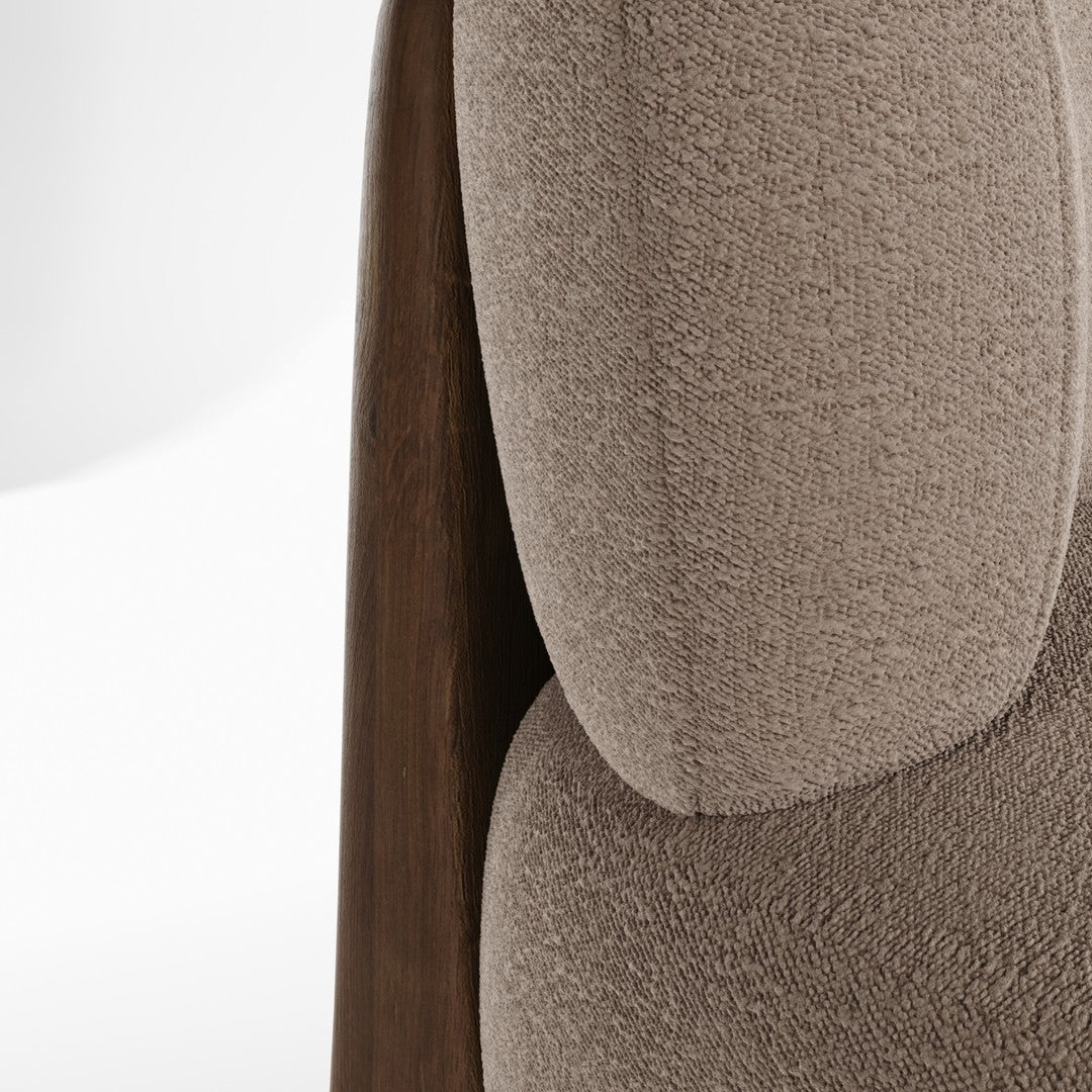 Stylish textured beige upholstery with a smooth wood frame, perfect for contemporary interior designs.