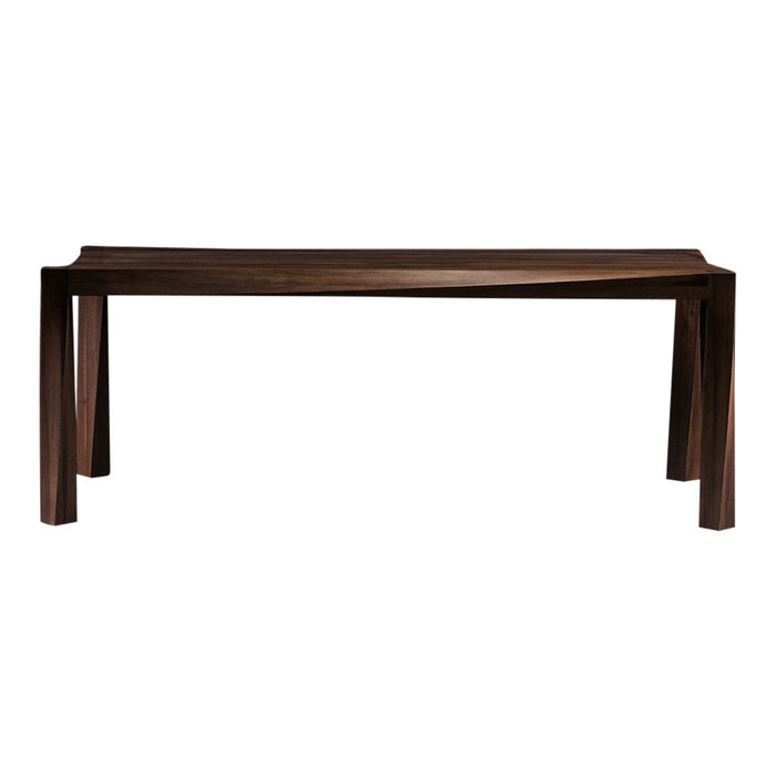 "Elegant dark wood table with a smooth finish and minimalist design."
