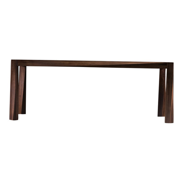 Dark brown wooden table with a sleek, minimal design and smooth, polished surface. Modern and stylish.