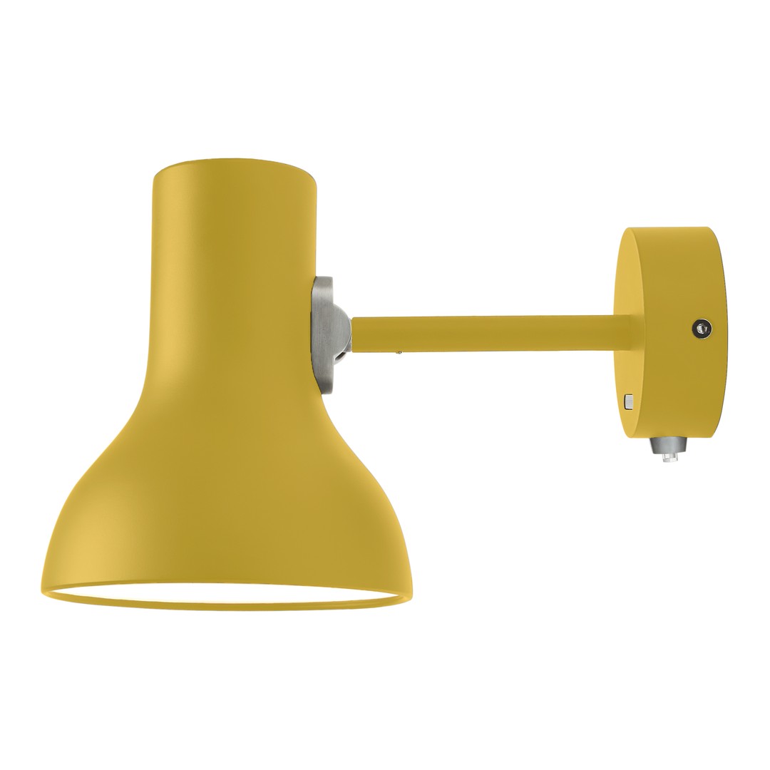 Bright yellow wall lamp with a smooth finish and modern design, featuring a simple, sleek silhouette.