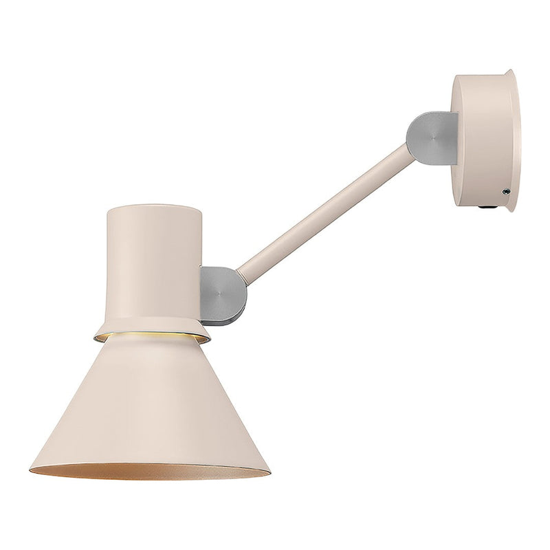 Cream and gray wall lamp with a sleek, minimalist design and conical shade, perfect for modern decor.
