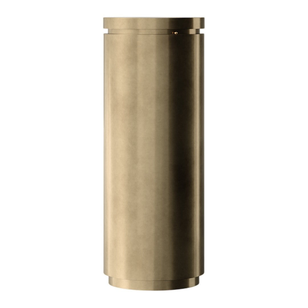 Brushed brass cylindrical vase with a smooth, metallic finish and minimalistic design.