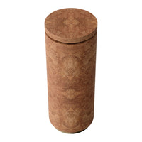 Brown cylindrical storage container with a textured, wood-like pattern and a smooth round lid.