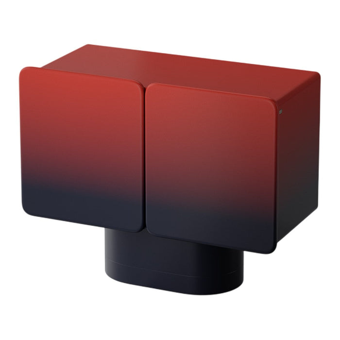"Red and black gradient cube storage unit with a modern, sleek design."