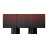 "Modern three-cube furniture in gradient red to black, featuring a sleek geometric design."