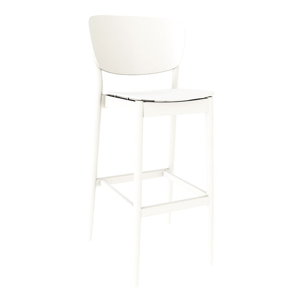 White modern bar stool with a simple design and smooth finish, perfect for a minimalist decor.