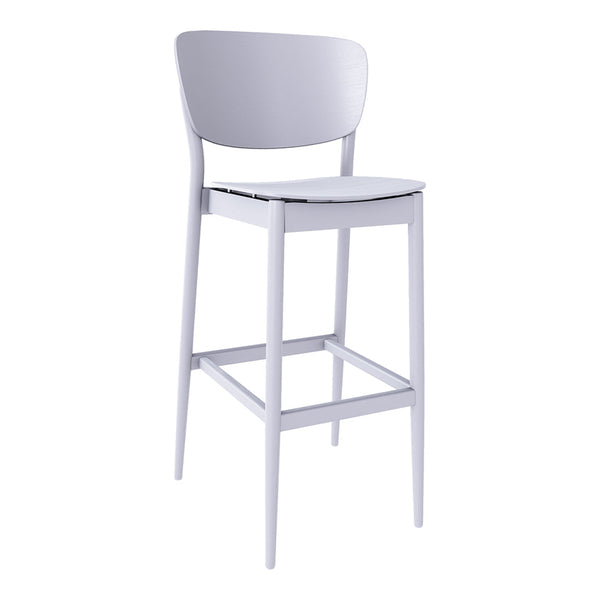 Light gray bar stool with a smooth finish, featuring a minimalist design and simple lines. Perfect for modern interiors.