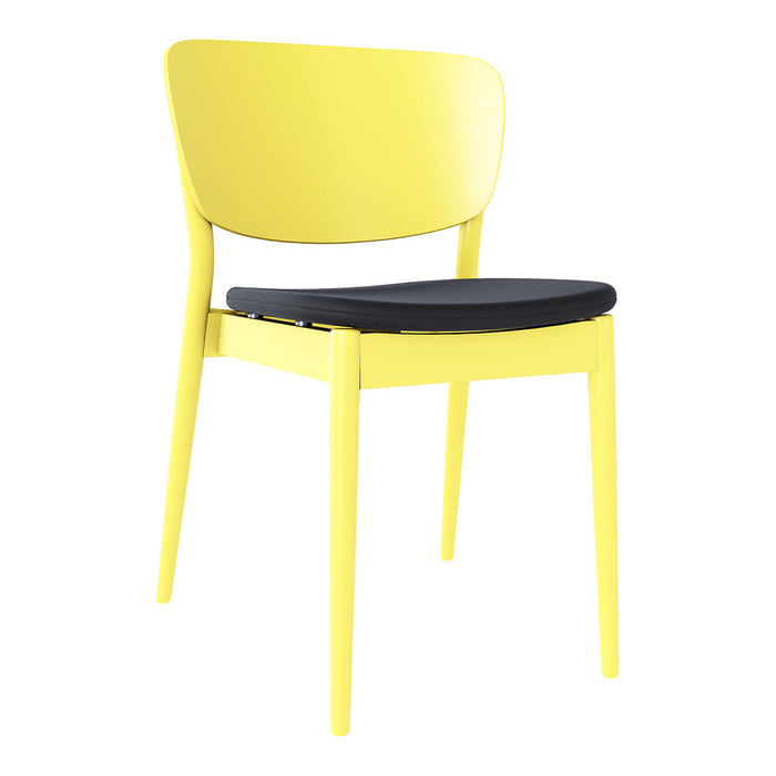 Bright yellow chair with a sleek black seat, featuring a modern design and smooth color contrast. Perfect for stylish decor.