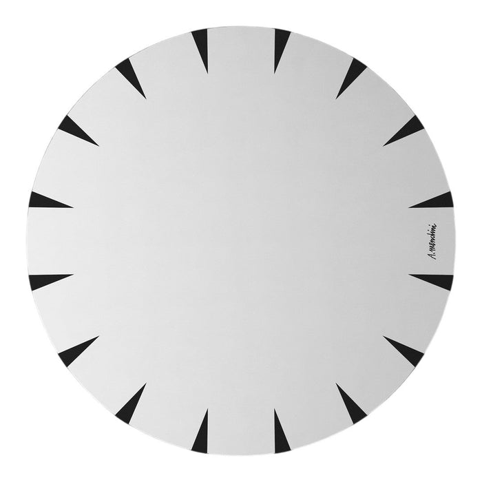 Round white wall clock with bold black triangular hour markers and minimalistic design. Perfect for modern decor.