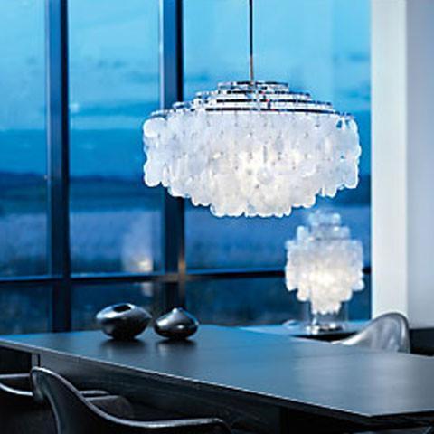 Elegant crystal chandelier featuring a frosted white and clear glass design, complemented by chrome accents.