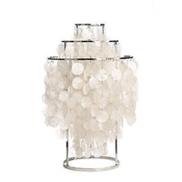 White pendant lamp with circular shell-like patterns, elegantly layered for a modern aesthetic. Perfect for stylish decor.