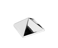 Shiny silver pyramid-shaped paperweight with a sleek, reflective surface and angular design.