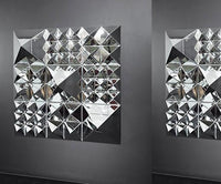 Stylish geometric mirror wall art featuring a mix of silver and reflective surfaces, creating a dynamic visual pattern.