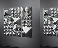 Mirrored wall art featuring geometric silver and chrome patterns for a modern decor accent.