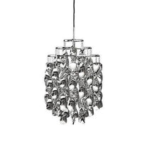 Silver metallic pendant light with a twisted pattern, showcasing a modern, chic design. Perfect for stylish interiors.