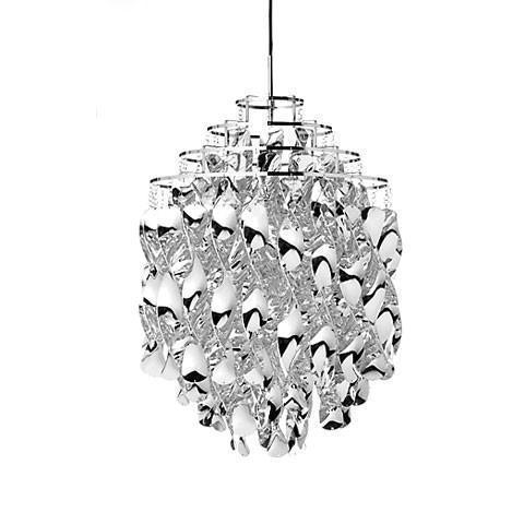 Stylish silver pendant chandelier with intricate geometric patterns and a modern design, perfect for any decor.