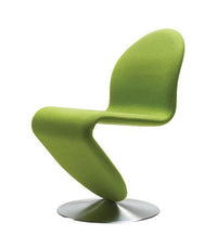 Green modern chair with smooth curves and a sleek chrome base, featuring a vibrant felt texture.