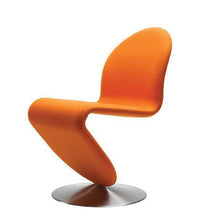 Vibrant orange modern chair with a sleek metal base, showcasing a smooth, sculptural design.