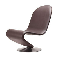 Modern ergonomic chair in rich chocolate brown with sleek curves and a minimalist design, set on a round base.