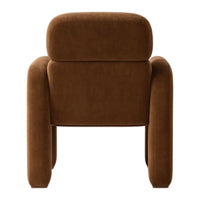 Brown velvet chair with a smooth texture and rounded edges, ideal for modern decor.