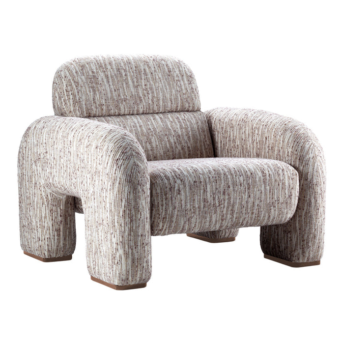 Textured beige armchair with natural white and brown strands, perfect for a cozy modern interior.