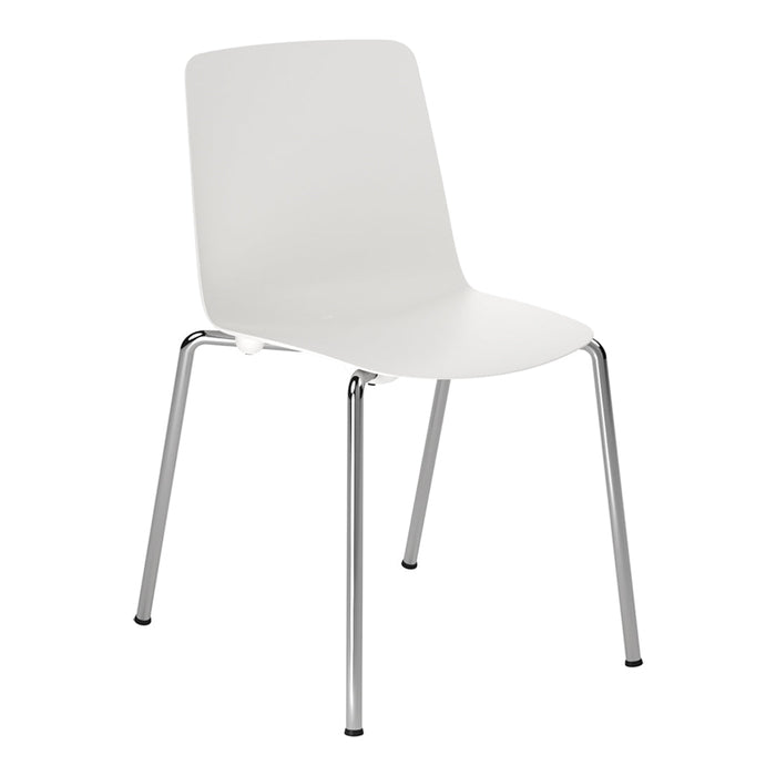 White minimalist chair with a smooth surface and shiny chrome legs, perfect for modern decor.