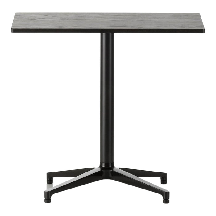 Black rectangular table with a sleek, minimalist design and a sturdy cross-base. Perfect for modern decor.