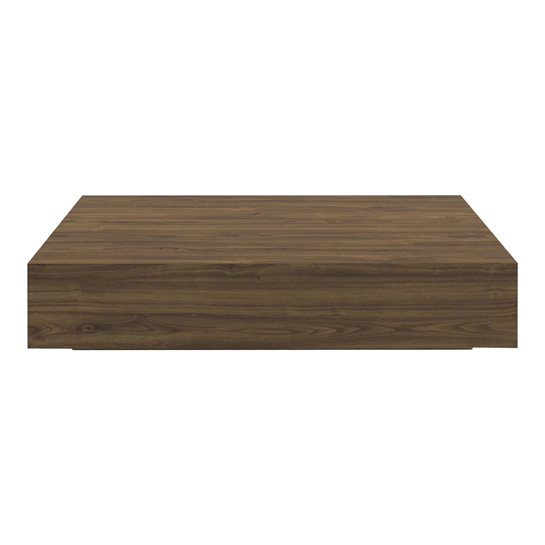 Brown wooden coffee table with a smooth surface and minimalist rectangular design. Ideal for contemporary decor.