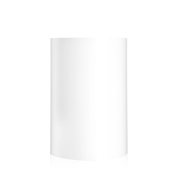 White cylindrical container with a smooth, glossy surface, ideal for a minimalist aesthetic.