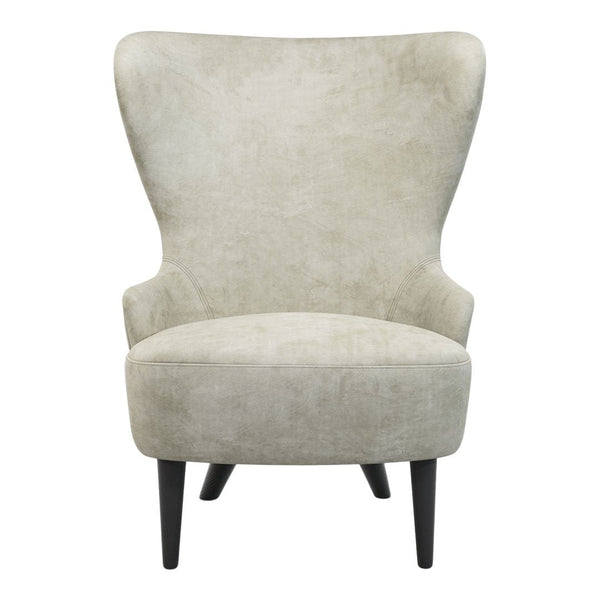 Light gray upholstered armchair with a smooth, solid fabric and tapered black legs. Modern, minimalist design.