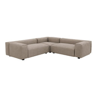 Beige sectional sofa with a smooth, modern design and plush fabric, perfect for contemporary living spaces.