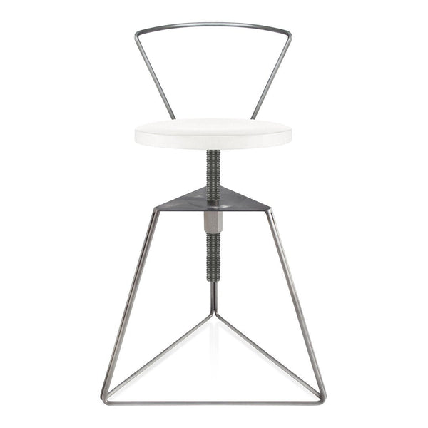 Modern white swivel chair with sleek metal base and geometric design. Minimalist style perfect for contemporary decor.