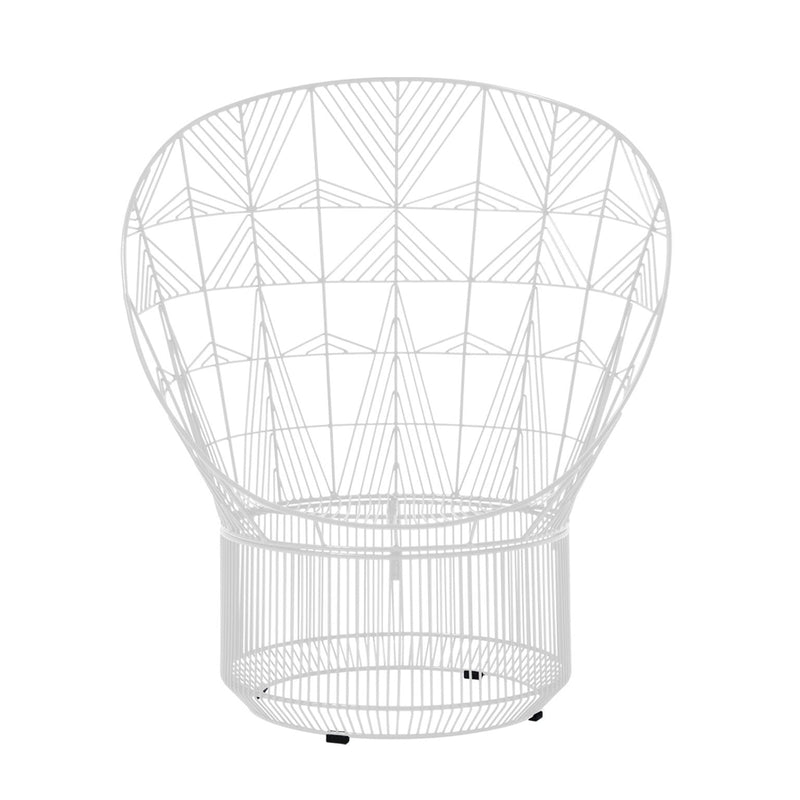 Stylish white wire chair featuring geometric patterns and an open design, perfect for modern decor.
