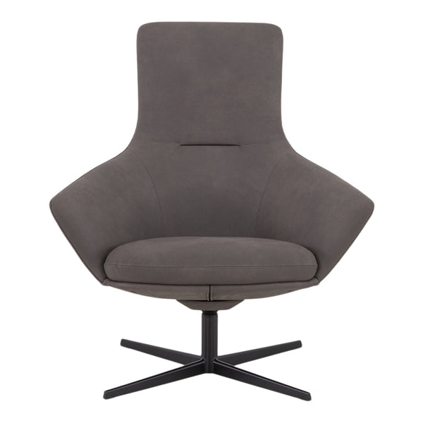 Stylish gray swivel chair with a sleek, modern design and smooth, soft fabric upholstery. Ideal for contemporary decor.