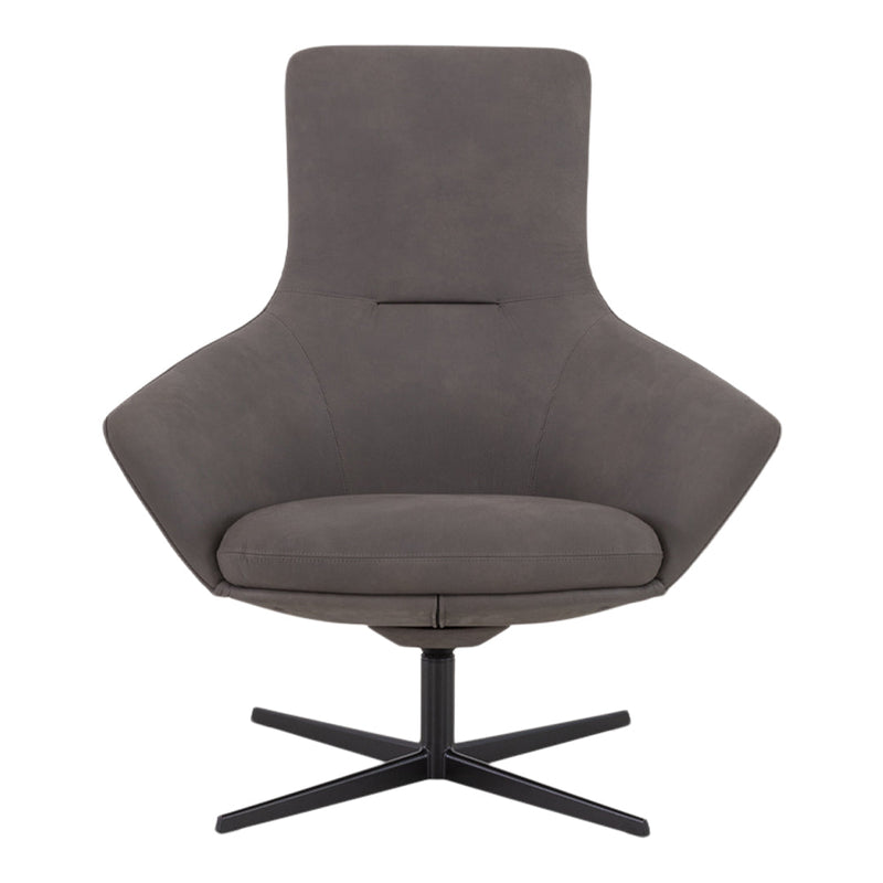 Stylish gray swivel chair with a sleek, modern design and smooth, soft fabric upholstery. Ideal for contemporary decor.