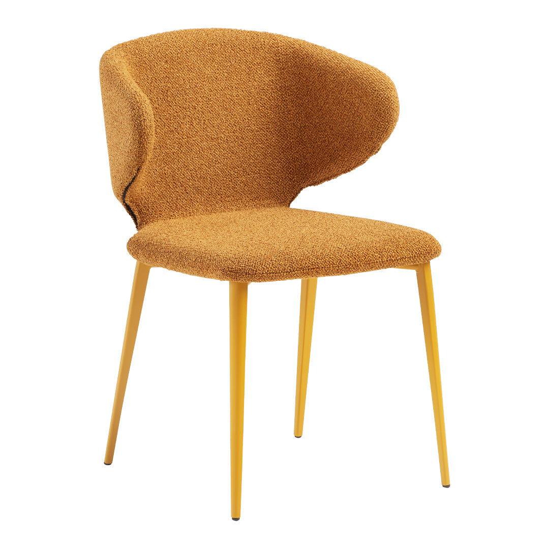 Brown upholstered chair with yellow legs on a white background