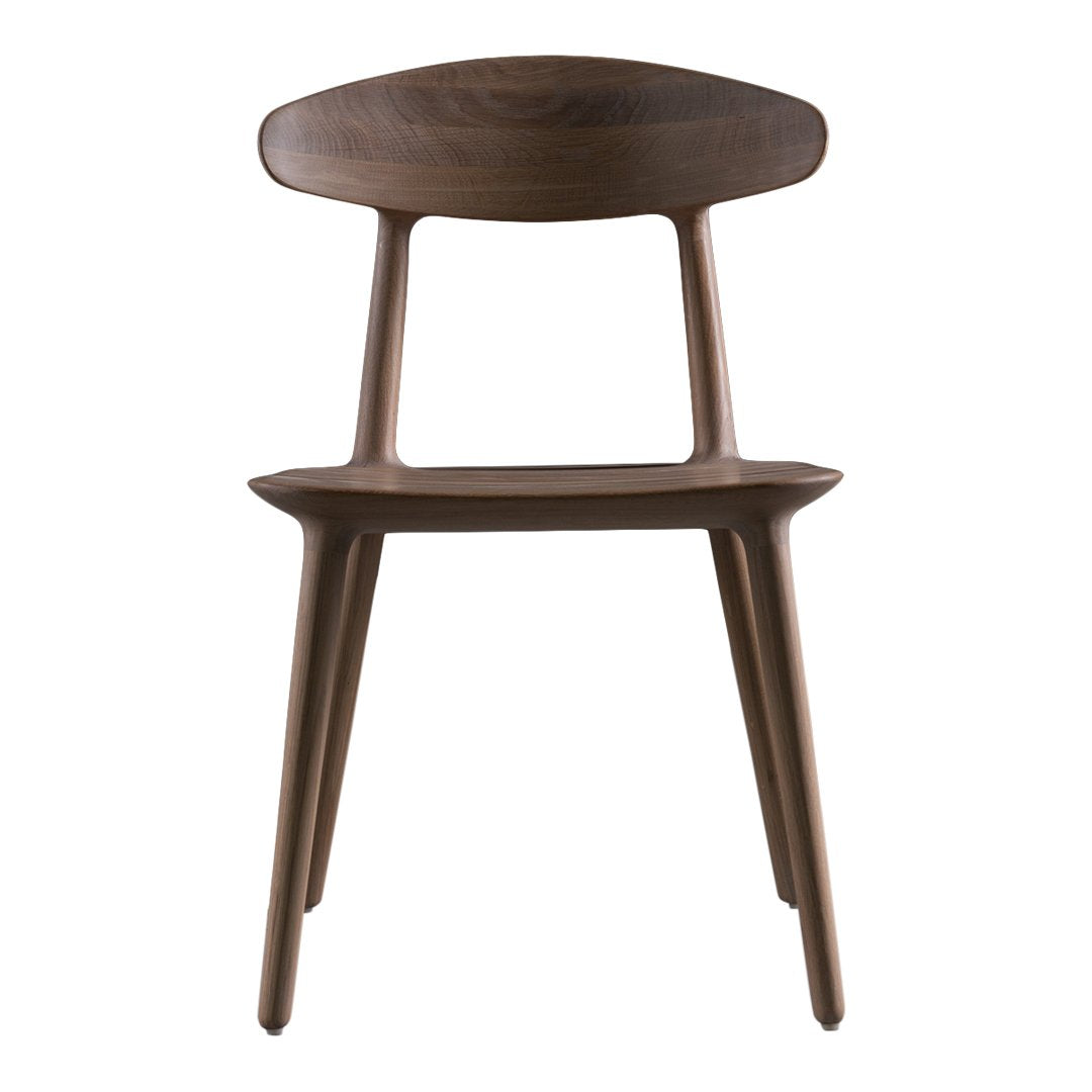 "Stylish solid walnut chair with a smooth, rich brown finish and minimalist design."