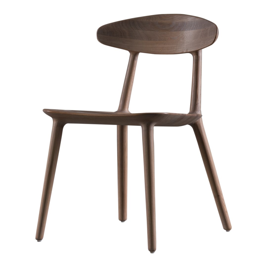 Elegant walnut wood chair featuring a smooth finish and minimalist design, perfect for modern decor.
