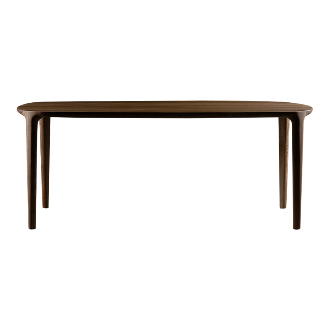 Brown wooden table with smooth, rounded edges and sleek, minimalist design. Perfect for modern home decor.