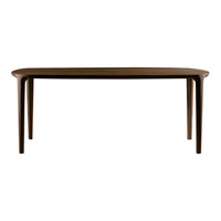 Brown wooden table with smooth, rounded edges and sleek, minimalist design. Perfect for modern home decor.