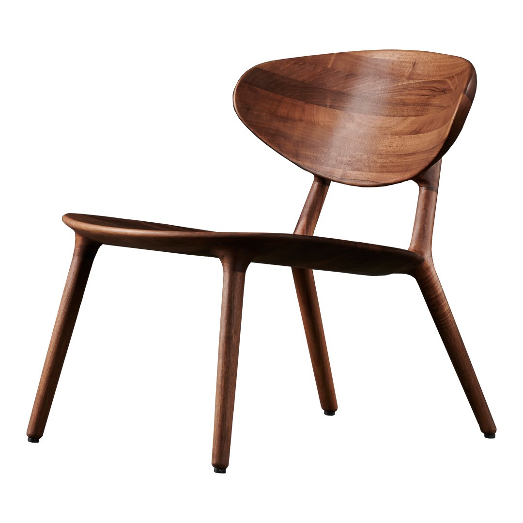 Mid-century modern chair in rich walnut wood with a smooth, natural finish and curved lines. Perfect for stylish decor.