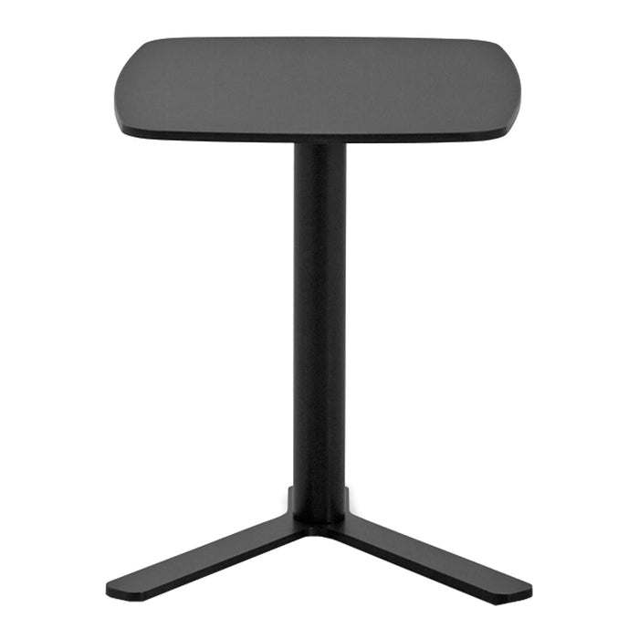 Sleek black side table with a smooth, square top and a modern, minimalist design. Ideal for any decor.