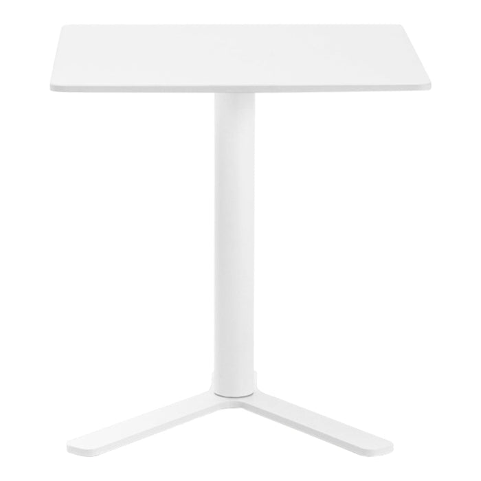 White square table with a smooth surface and a simple, modern design. Ideal for minimalist decor.