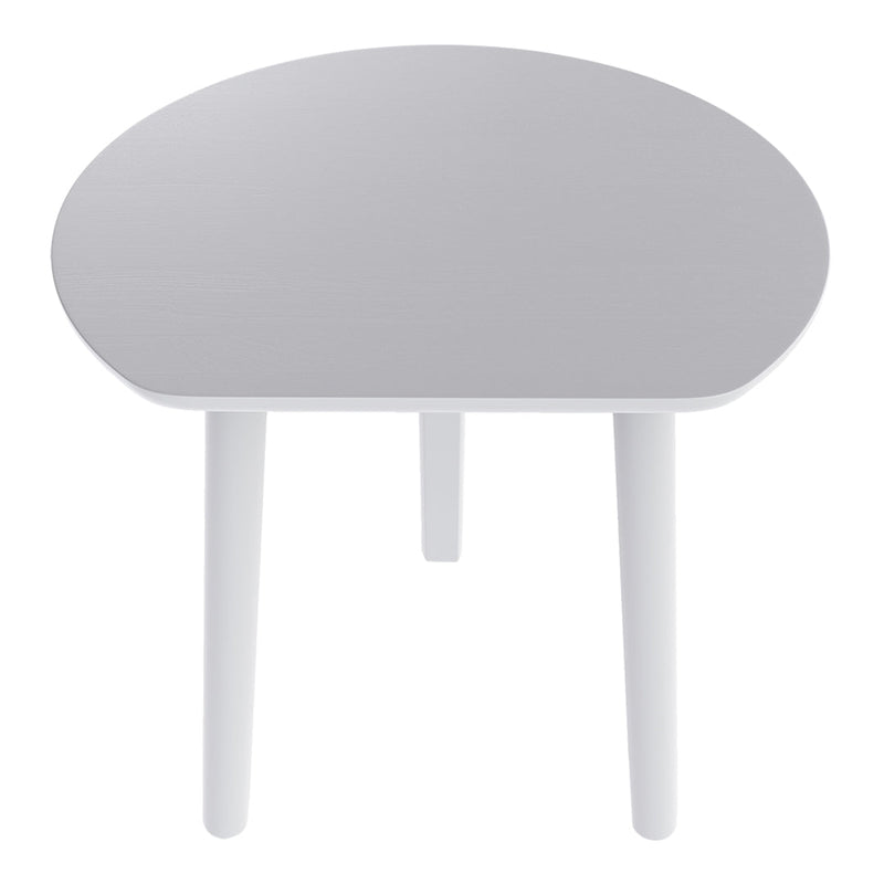 Round gray table with a smooth finish and white legs, perfect for modern decor.