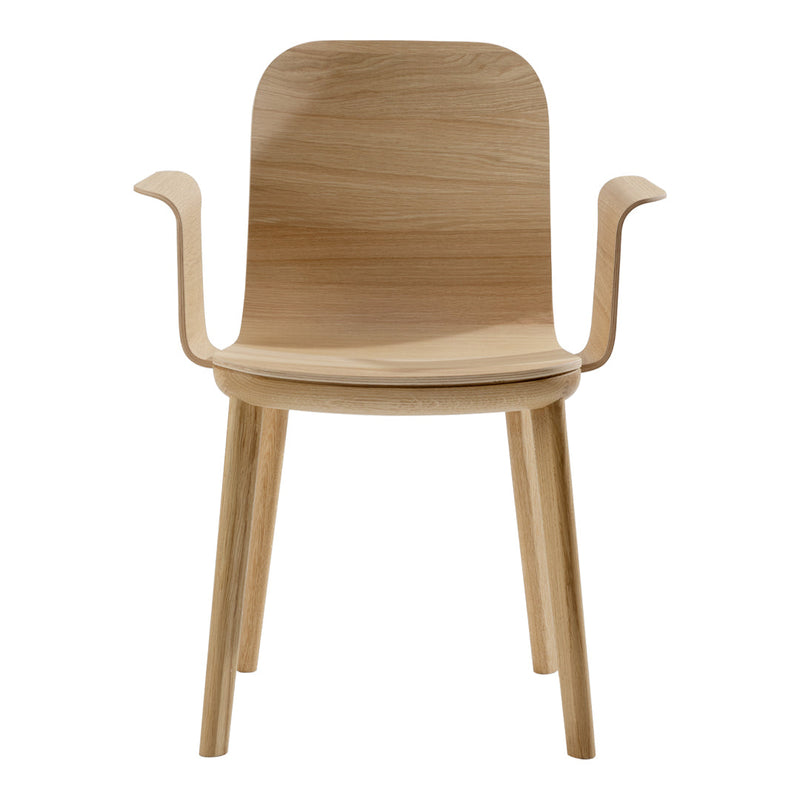 Natural wood chair with a smooth finish and minimalist design, featuring light beige tones and clean lines.