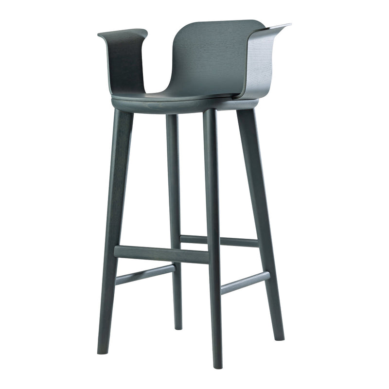 Sleek gray bar stool with minimalist design and smooth texture, perfect for modern interiors.