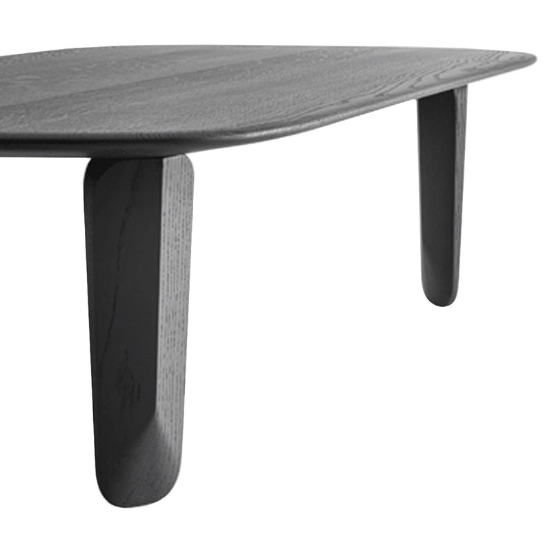 Sophisticated black wooden table with a smooth surface and rounded edges, supported by sturdy, tapered legs.