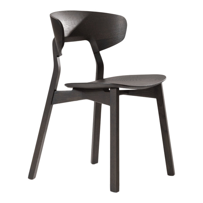 Modern black wooden chair with a smooth, minimalist design and curved backrest. Perfect for contemporary spaces.