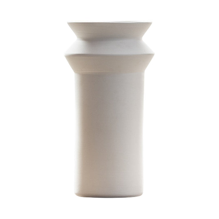 "Elegant white ceramic vase with smooth, minimalist design and subtle texture patterns."